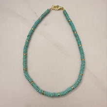 Load image into Gallery viewer, Turquoise howlite beads with brushed gold accents