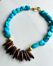 Load image into Gallery viewer, Ebony wood and turquoise necklace