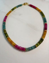 Load image into Gallery viewer, Tourmaline beads with brushed gold accents