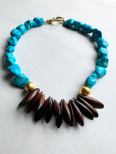 Load image into Gallery viewer, Ebony wood and turquoise necklace