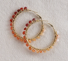 Load image into Gallery viewer, 24 kt Gold-Filled Hoops with Fire Opal Gemstones