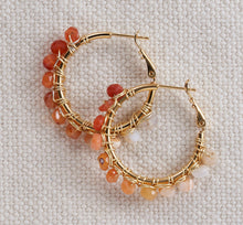 Load image into Gallery viewer, 24 kt Gold-Filled Hoops with Fire Opal Gemstones