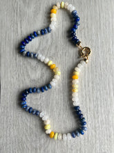 Load image into Gallery viewer, Inspired by your favorite team’s colors, the game day necklace is the perfect way to complete your game day look. Made with a variety of gemstones and finished off with 14kt gold filled end caps this necklace measures 18 inches but can be customized to your desired length