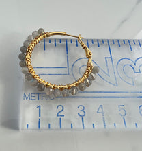 Load image into Gallery viewer, 1.5 inch 24kt gold filled hoops are hand wrapped with gorgeous faceted gemstones. These handcrafted earrings provide just the right amount of sparkle to make any outfit shine The earrings include AAA quality gemstones, they are natural, undyed, superbly faceted and vibrant