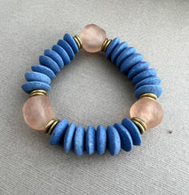 Load image into Gallery viewer, Ashanti glass and gorgeous recycled glass bead bracelets to make your bracelet stack pop. The bracelets are 7", which fits small to medium adult wrists. I use a strong, stretch cord for a nice, comfortable fit. Choose one of the available color combinations or custom create your own