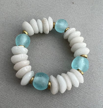Load image into Gallery viewer, Ashanti glass and gorgeous recycled glass bead bracelets to make your bracelet stack pop. The bracelets are 7", which fits small to medium adult wrists. I use a strong, stretch cord for a nice, comfortable fit. Choose one of the available color combinations or custom create your own