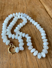 Load image into Gallery viewer,  Discover the ethereal allure of our 18-Inch Hand-Knotted Faceted Moonstone Necklace with Gold-Filled Clasp. Immerse yourself in the enchanting world of celestial beauty and adornment. Shop now for an exquisite piece that transcends time and captivates hearts