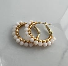 Load image into Gallery viewer, 1 inch 24kt gold filled hoops are hand wrapped with gorgeous faceted gemstones. These handcrafted earrings provide just the right amount of sparkle to make any outfit shine The earrings include AAA quality gemstones, they are natural, undyed, superbly faceted and vibrant Additional gemstones available: Lapis, aquamarine, lapiz, amazonite, apatite, amethyst, emerald, peach moonstone, onyx, turquoise