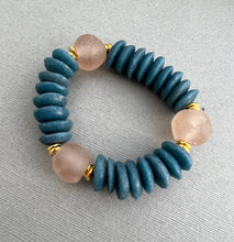 Load image into Gallery viewer, Ashanti glass and gorgeous recycled glass bead bracelets to make your bracelet stack pop. The bracelets are 7", which fits small to medium adult wrists. I use a strong, stretch cord for a nice, comfortable fit. Choose one of the available color combinations or custom create your own
