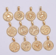 Load image into Gallery viewer, The perfect personalized gift, these 18kt gold filled necklaces can be worn alone or with your favorite layered necklace stack Each necklace features an 18kt gold filled zodiac pendant and is hung on a gold filled chain measuring 17 inches and finished with a gold filled clasp. Sizing can be customized upon request