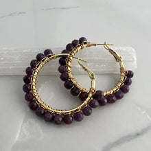 Load image into Gallery viewer, Large gemstone wrapped hoops
