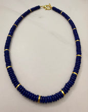 Load image into Gallery viewer, Lapis beads with brushed gold accents
