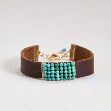 Load image into Gallery viewer, Gemstone Wrapped Leather Cuff bracelet

