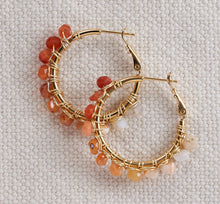 Load image into Gallery viewer, 24 kt Gold-Filled Hoops with Fire Opal Gemstones

