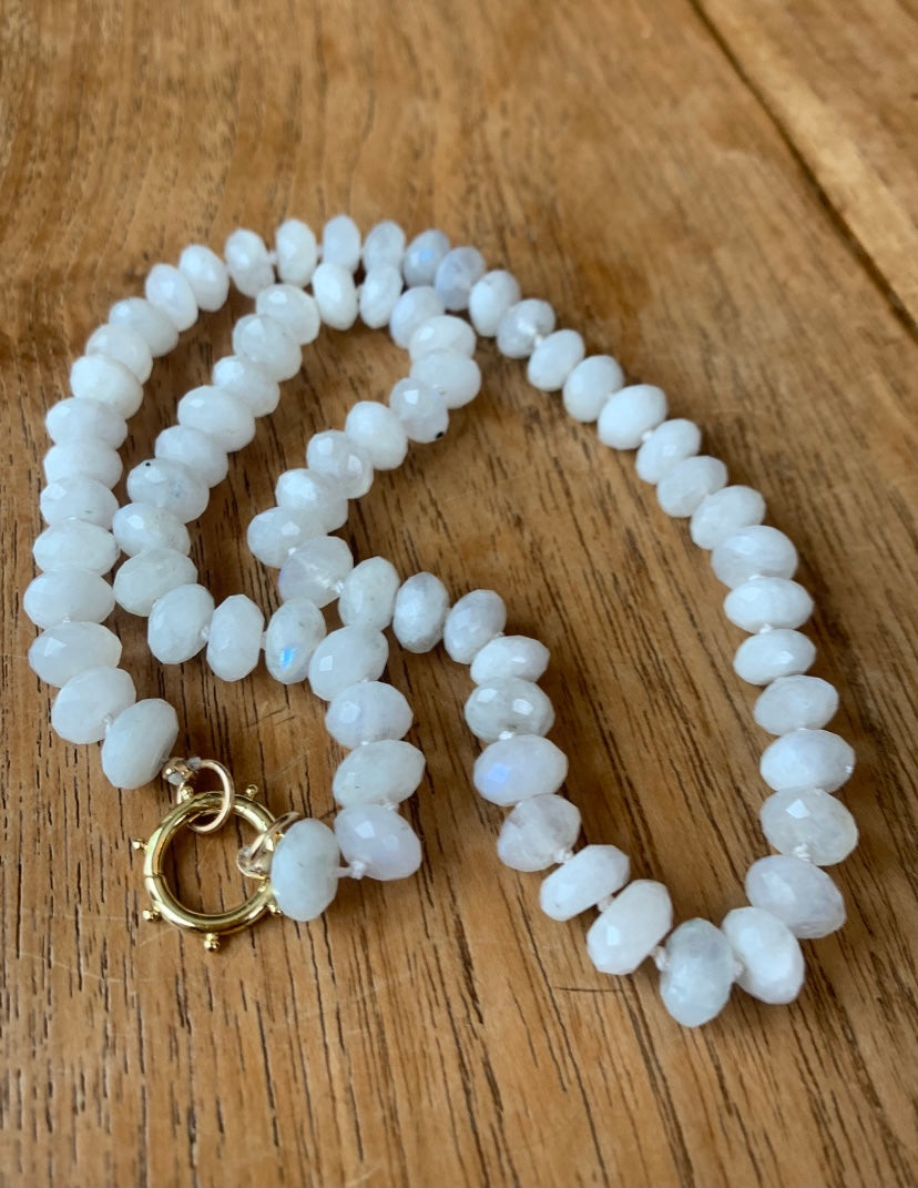  Discover the ethereal allure of our 18-Inch Hand-Knotted Faceted Moonstone Necklace with Gold-Filled Clasp. Immerse yourself in the enchanting world of celestial beauty and adornment. Shop now for an exquisite piece that transcends time and captivates hearts