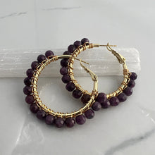 Load image into Gallery viewer, Large gemstone wrapped hoops
